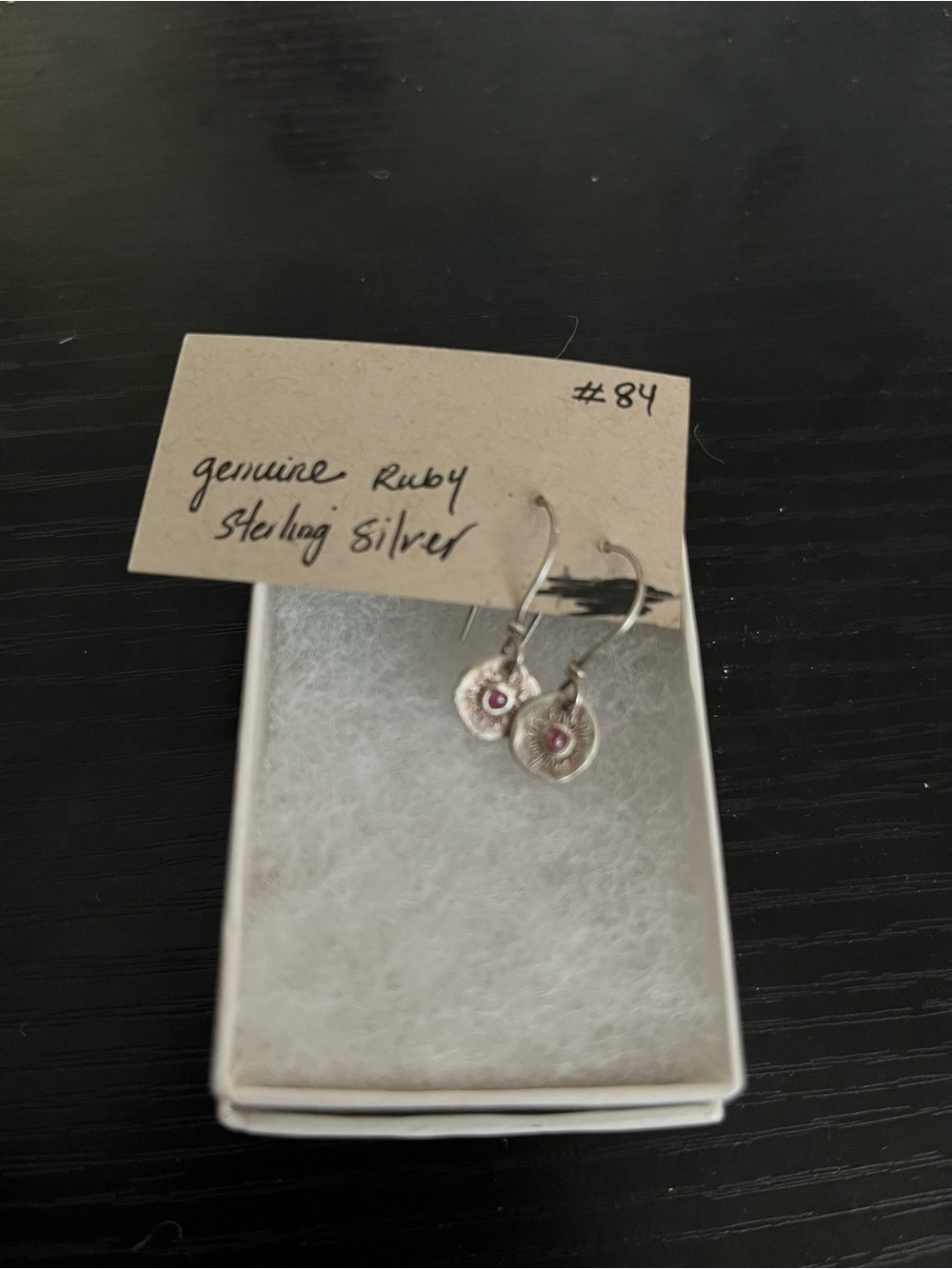 Sterling Silver Ruby Drop Earrings - Pink Ruby Accent